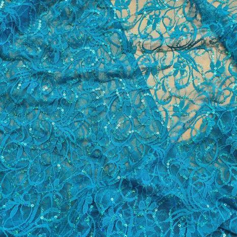 Floral Belle Sequin Stretch Lace Teal - Dance Fabrics
